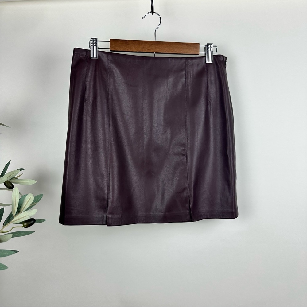 Topshop Faux Leather Mini Skirt Oxblood Slit Y2K Trendy - Picture 8 of 14